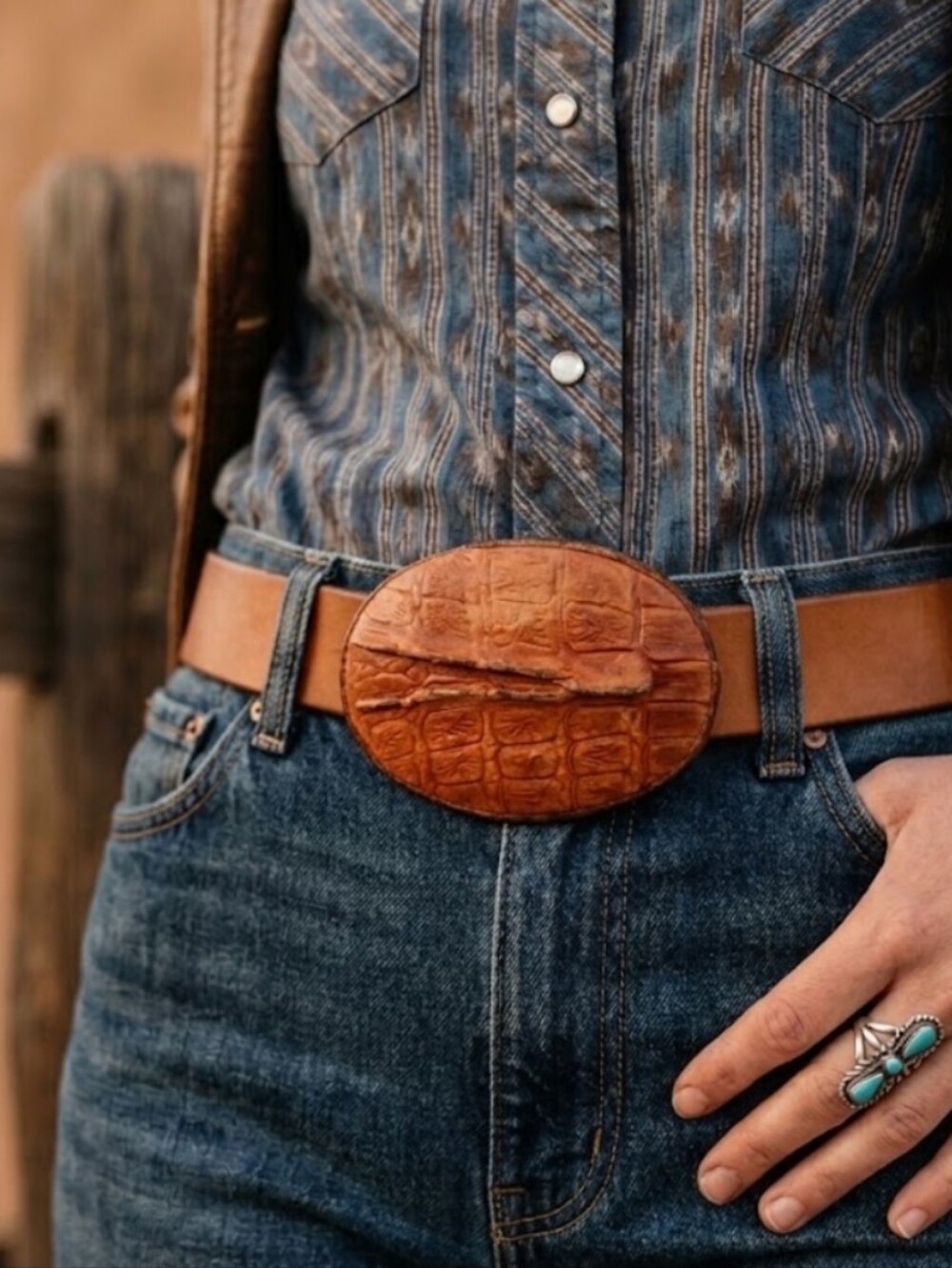 Vintage Brown Faux Alligator Leather Belt Buckle